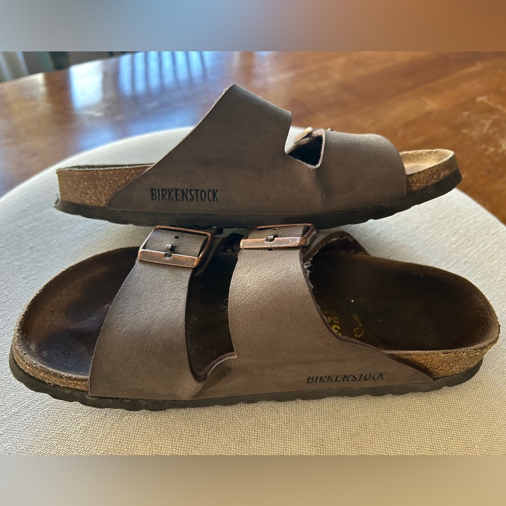 Birkenstock Arizona Brown Leather Slide Sandals - Picture 8 of 8